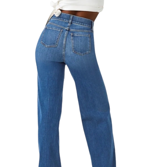 Spanx seam front wide leg pull on slimming denim jeans NWT sz M tall L34" sz M - Picture 11 of 13